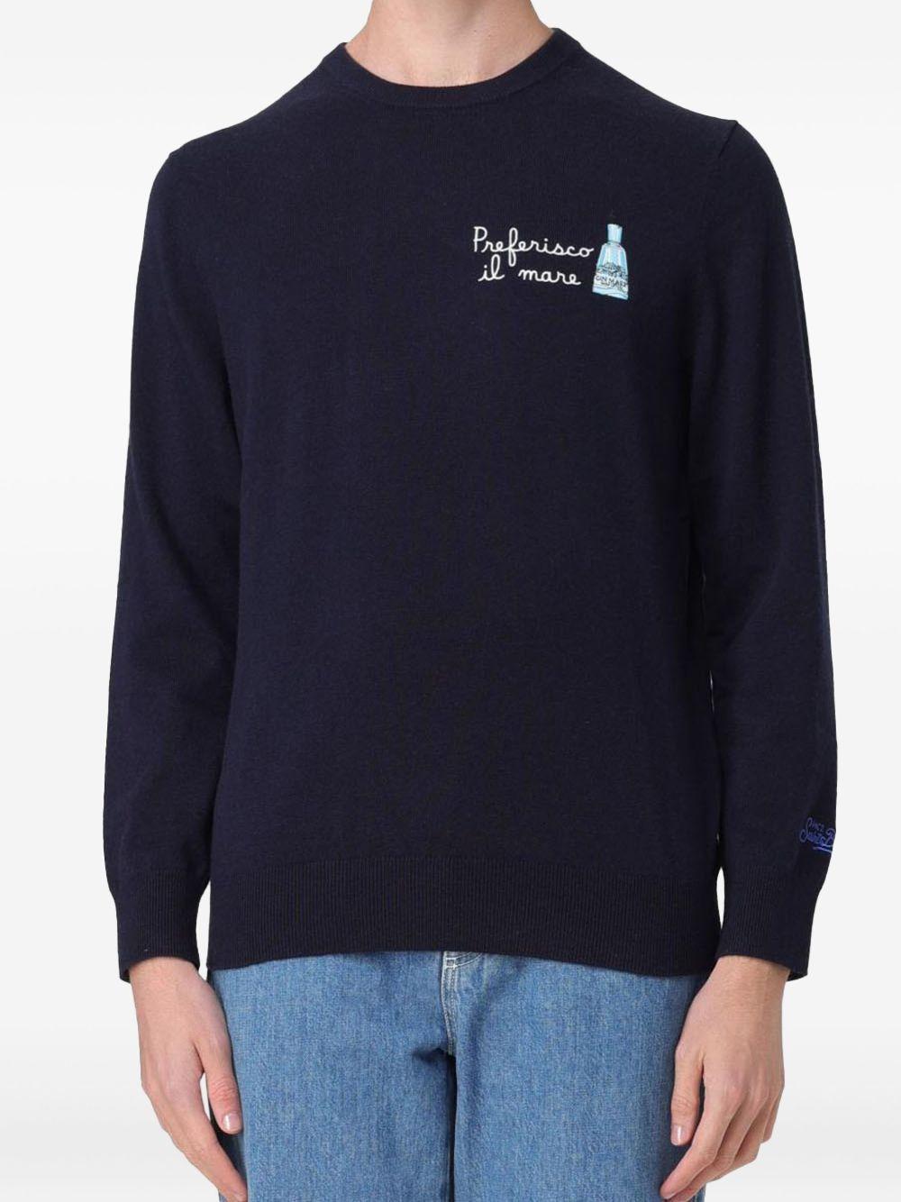 Maglione Blu Navy con Ricamo e Girocollo HER0005 03455G MC2 SAINT BARTH 