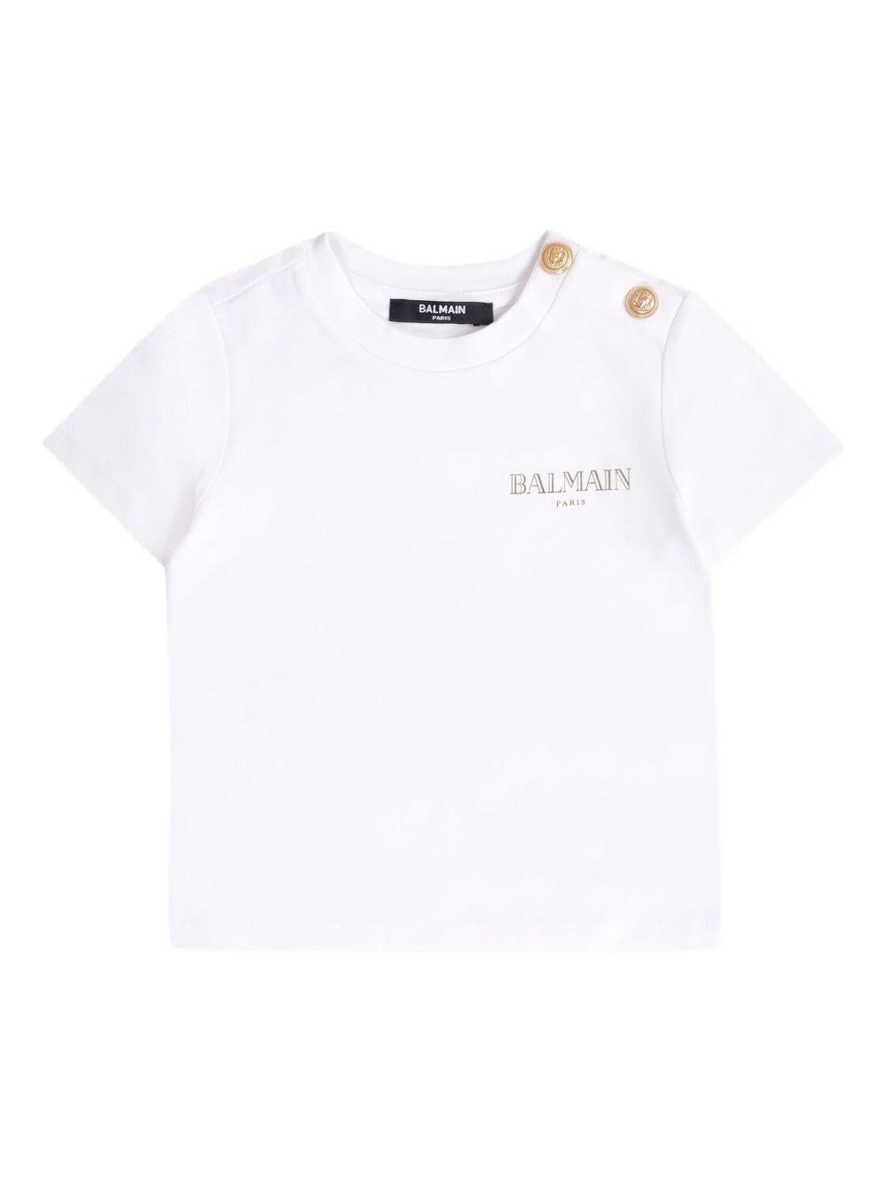 T-shirt Bianca con Stampa Logo BX8521Z3186 100OR BALMAIN KIDS 