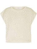 T-shirt crop avorio con strass