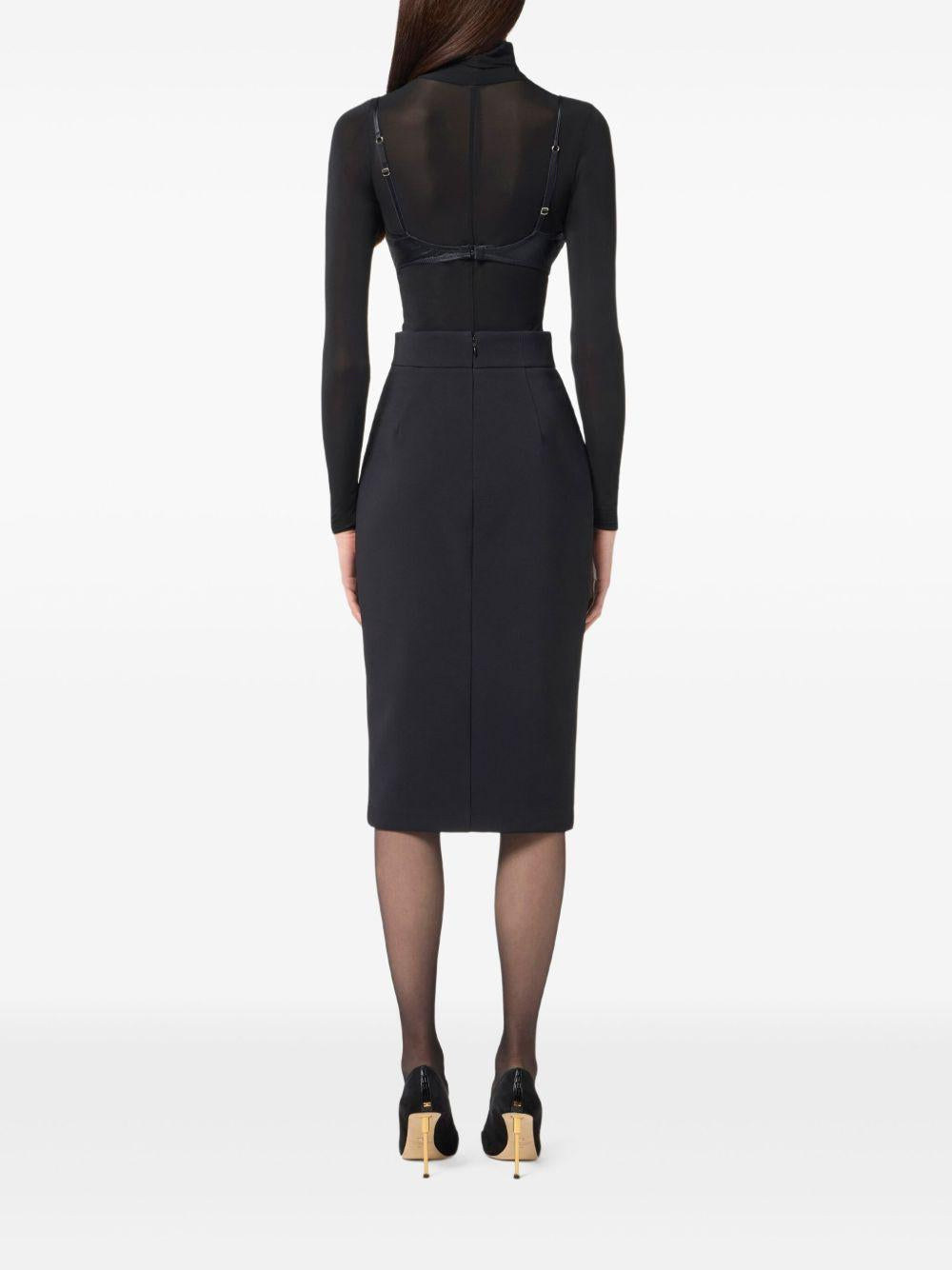 Gonna Midi Nera a Vita Alta con Zip Centrale GO13456E2 110 ELISABETTA FRANCHI 