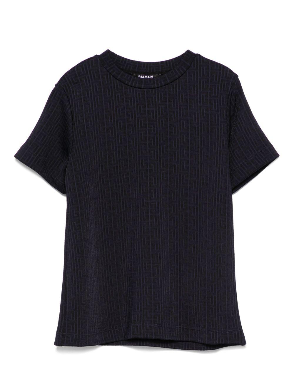 T-shirt blu con logo monogram BW8R31J0472 60K BALMAIN KIDS 