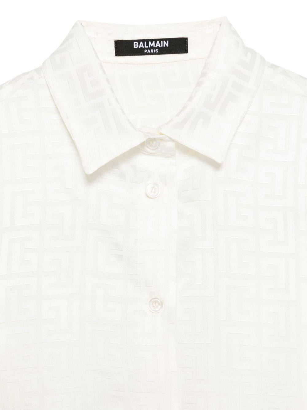 Camicia a Maniche Lunghe con Stampa Geometrica BX5A10S0192 102 BALMAIN KIDS 