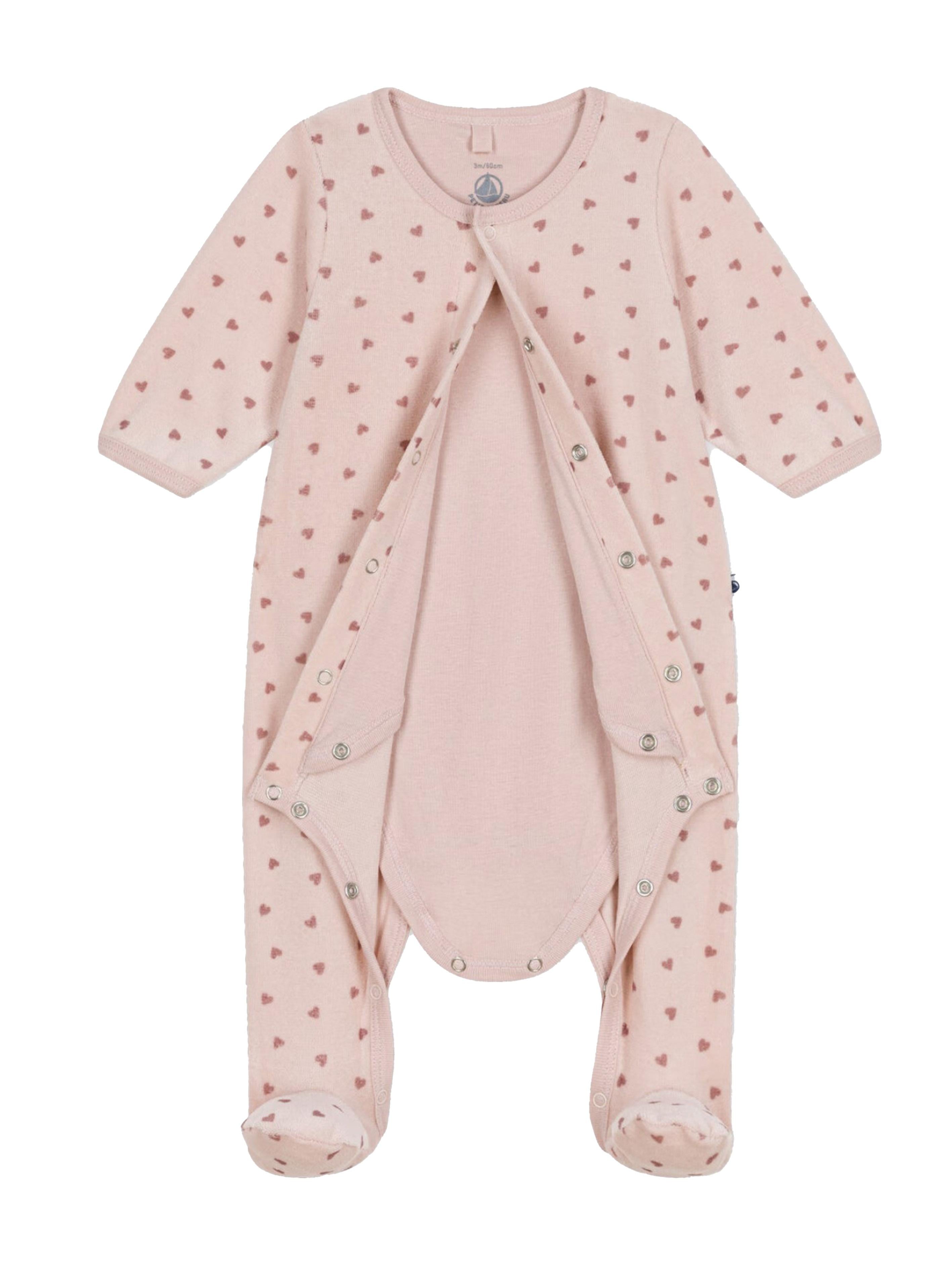 Bodyjama rosa con fantasia cuori neonata A0B7R 01 PETIT BATEAU KIDS 