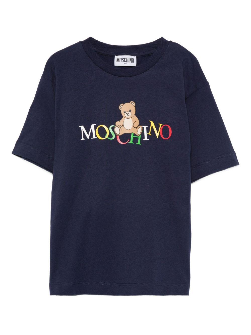 T-shirt Blu Navy Maniche Corte con Stampa HPM05GLAA10 40016 MOSCHINO KIDS 