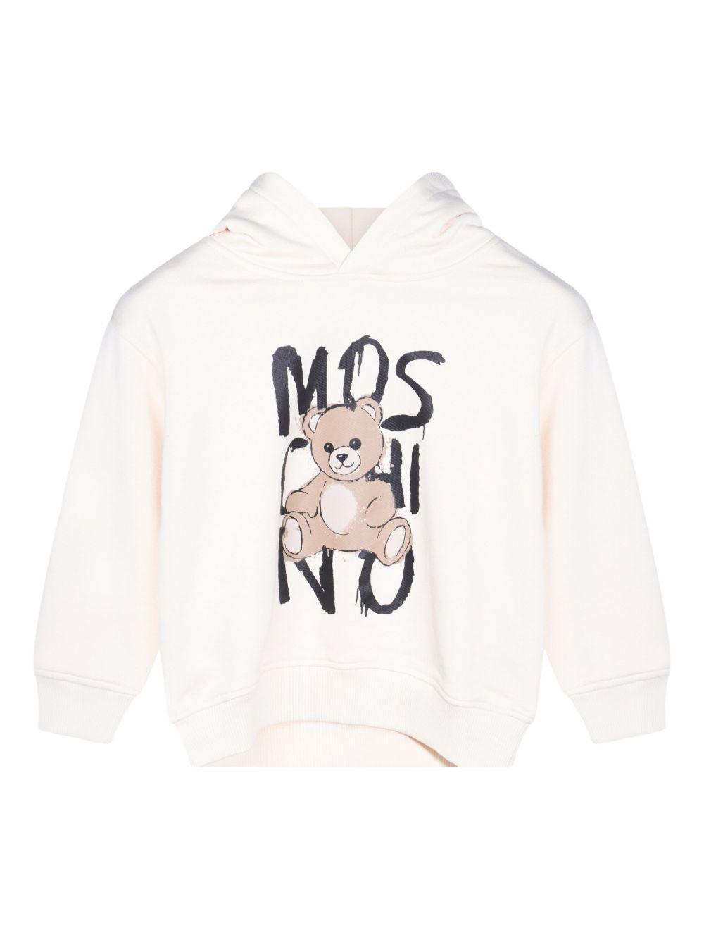 Felpa con Cappuccio con Stampa Orsetto HUF098LCA77 10123 MOSCHINO KIDS 
