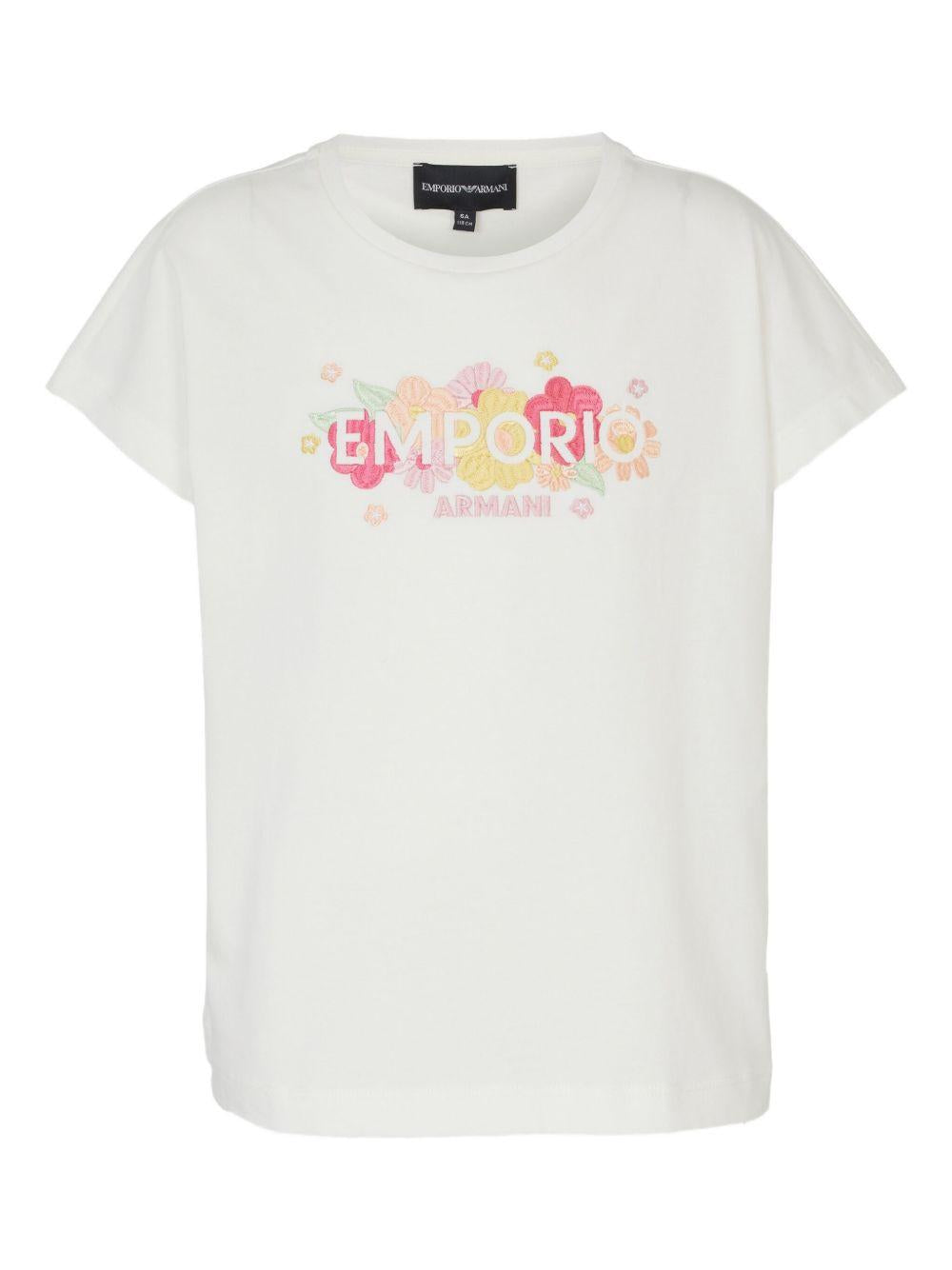 T-shirt bianca ricamo floreale multicolor