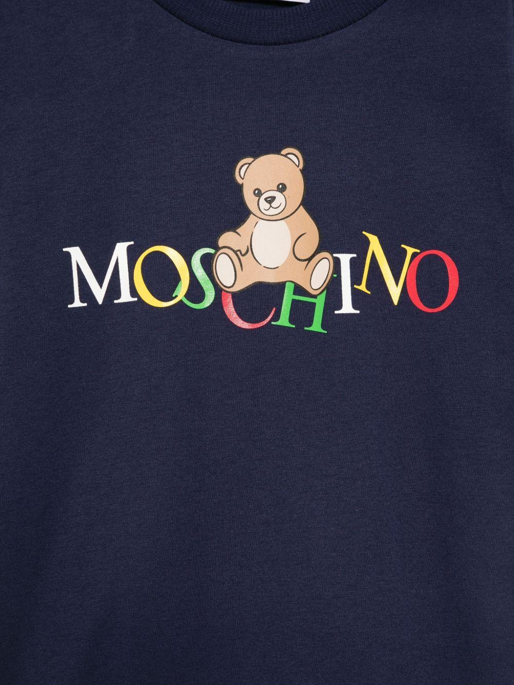 T-shirt Blu Navy Maniche Corte con Stampa HPM05GLAA10 40016 MOSCHINO KIDS 
