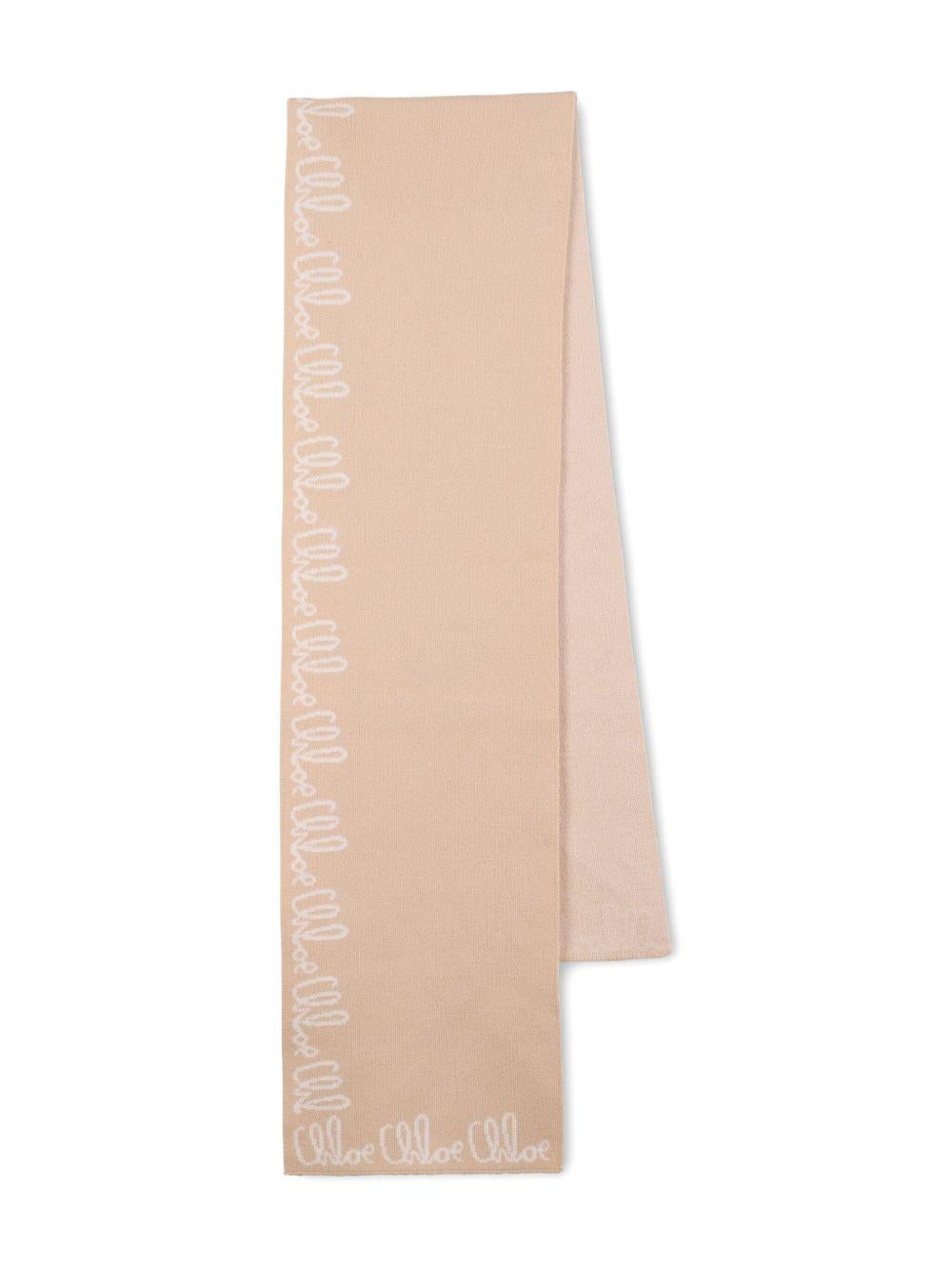 Sciarpa Beige con Logo All-Over e Bordi Rifiniti C20674 257 CHLOE KIDS 