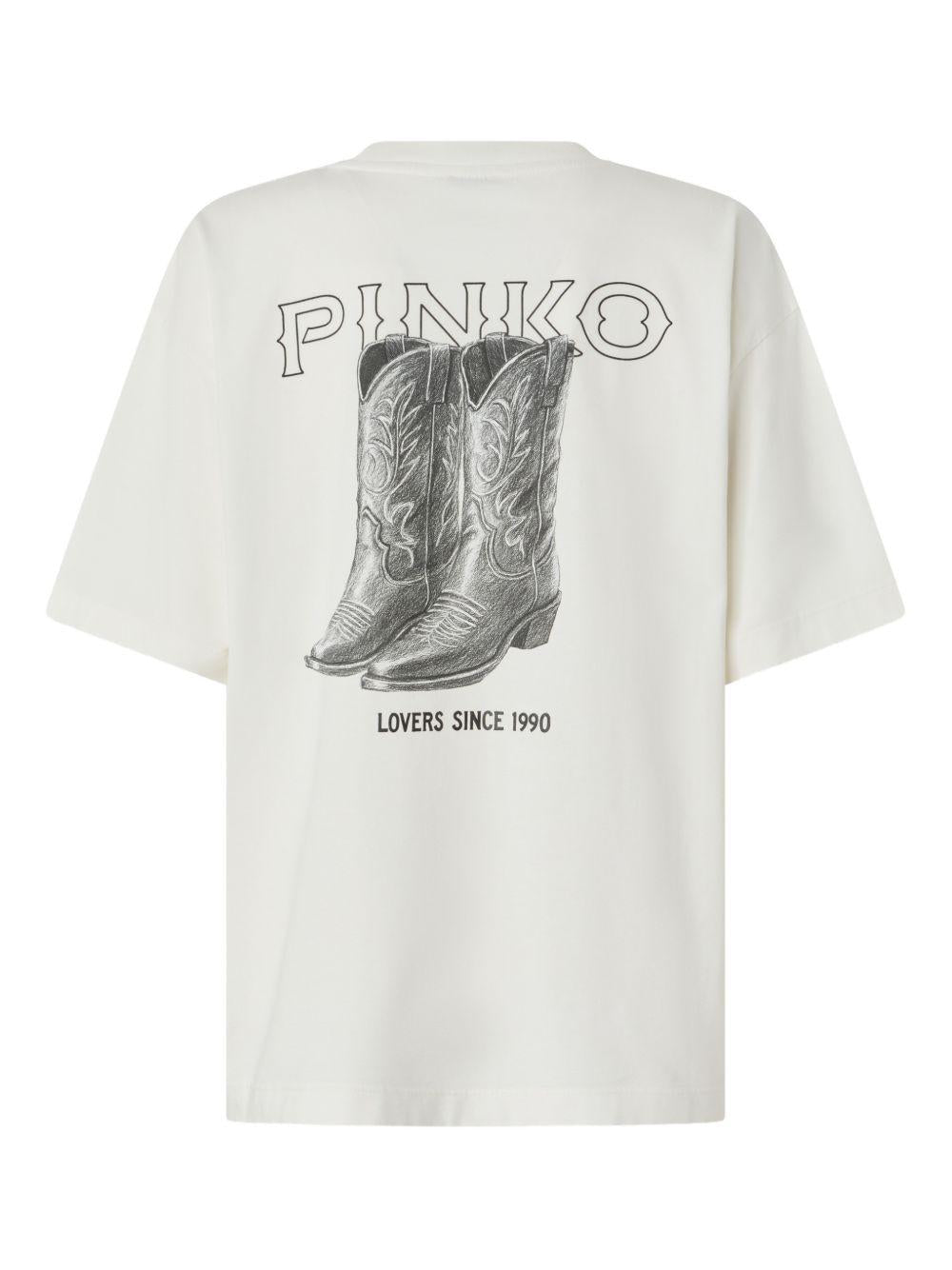 T-shirt in cotone con stampa logo 106872A3B3 Z05 PINKO 