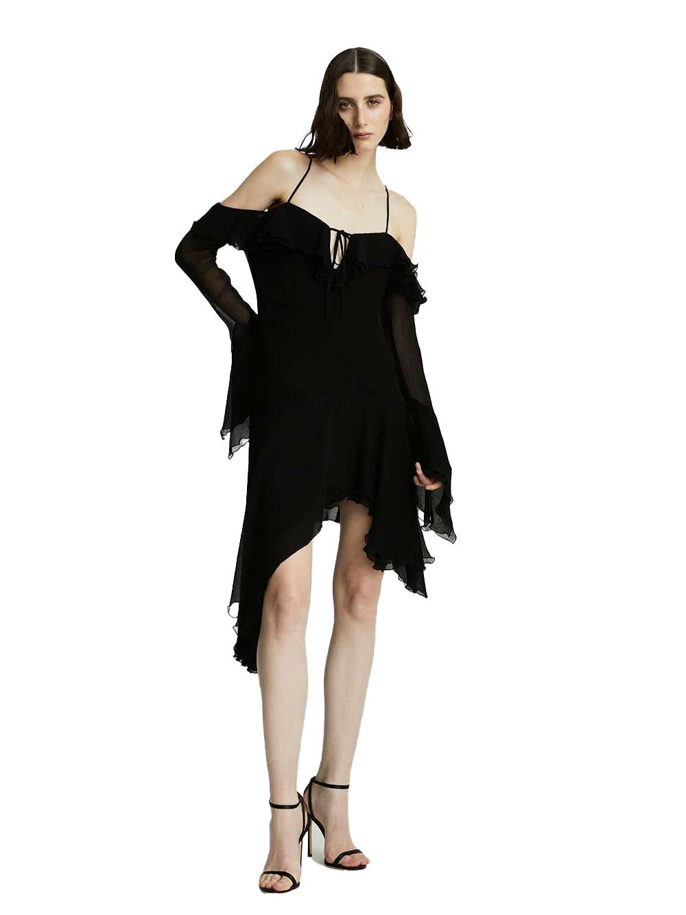 Abito nero in crepè georgette semitraspatente LTS25403 009 CAELESTE 