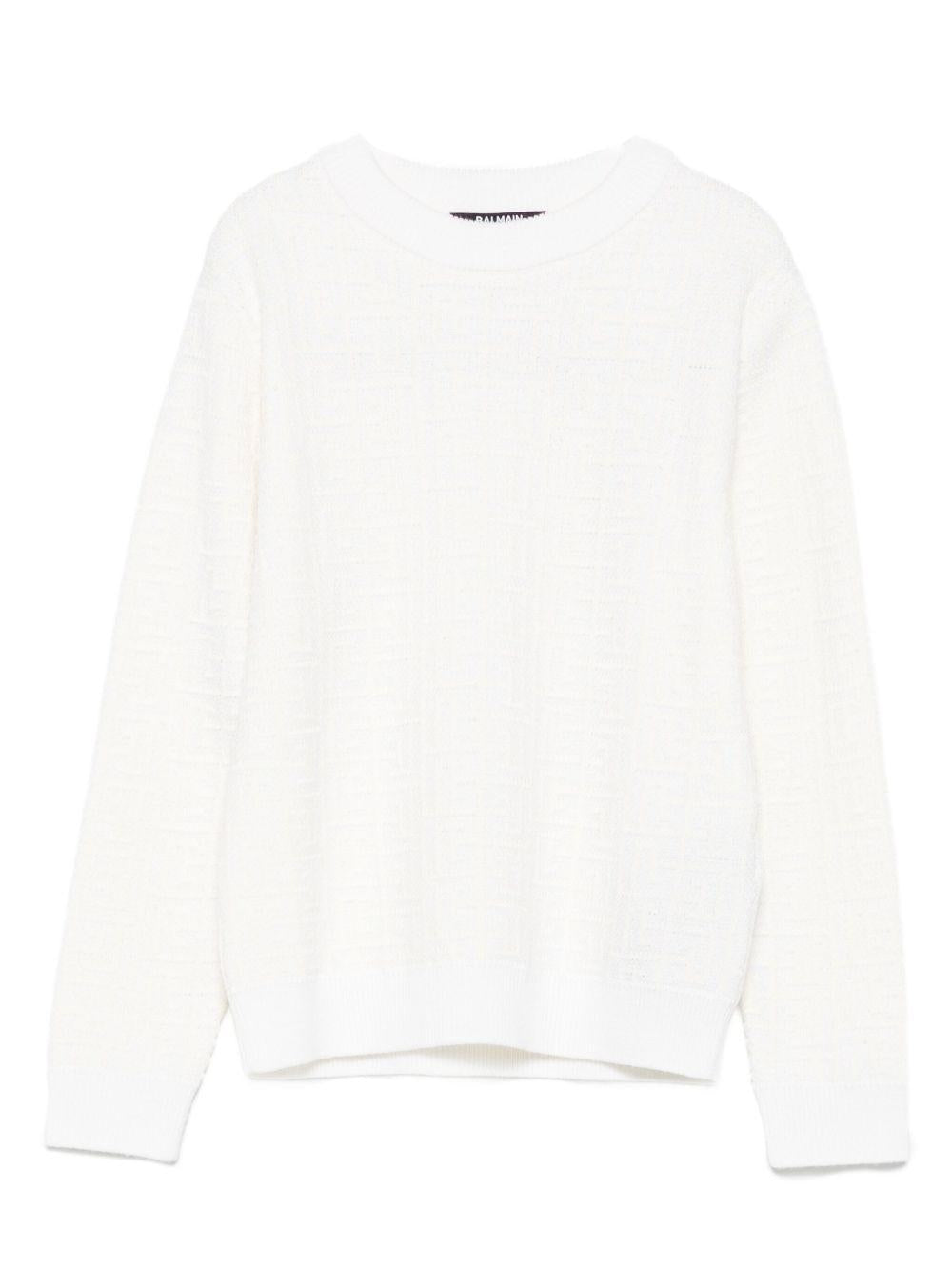 Maglione Bianco a Trama in Rilievo BX9P30W0012 100 BALMAIN KIDS 