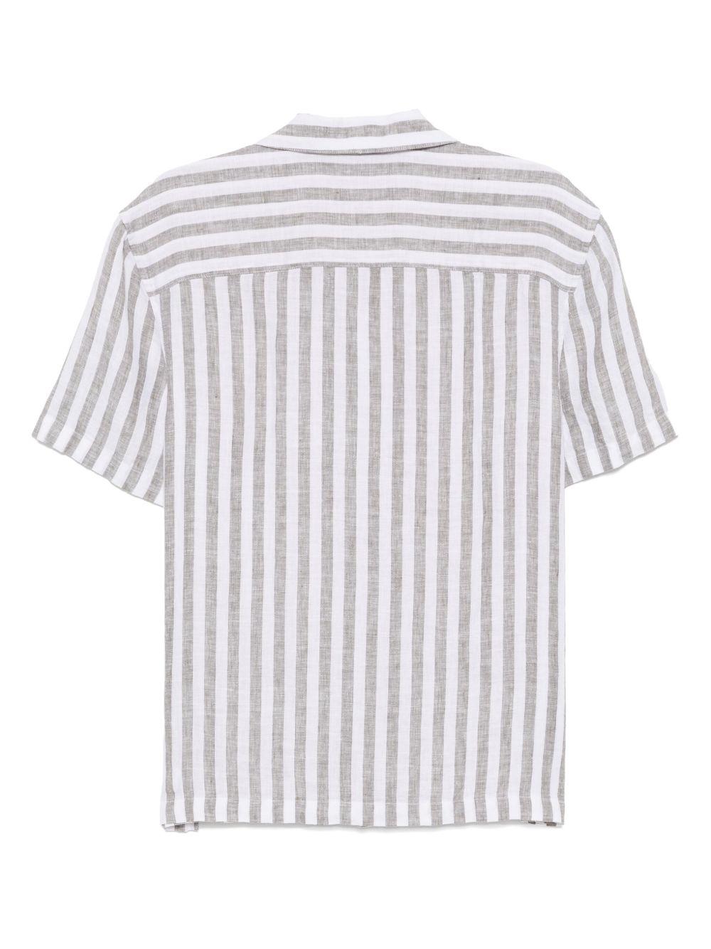 Camicia in misto lino e cotone a righe bianca e verde