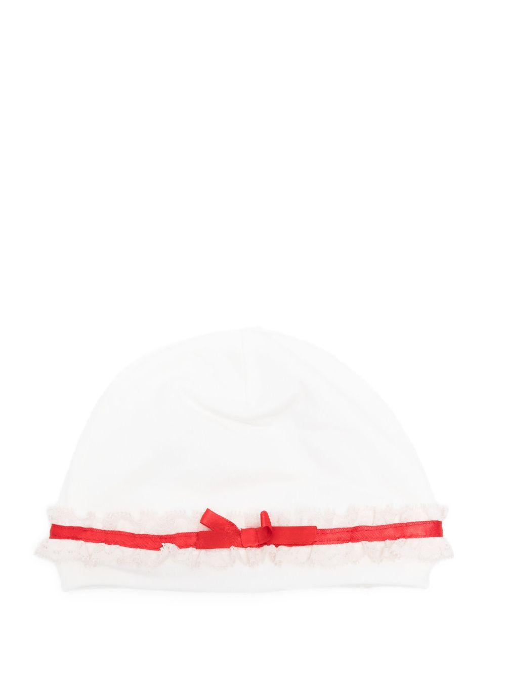 Berretto Bianco e Rosso con Nastro in Pizzo 35F008NP6000 0143 MONNALISA KIDS 