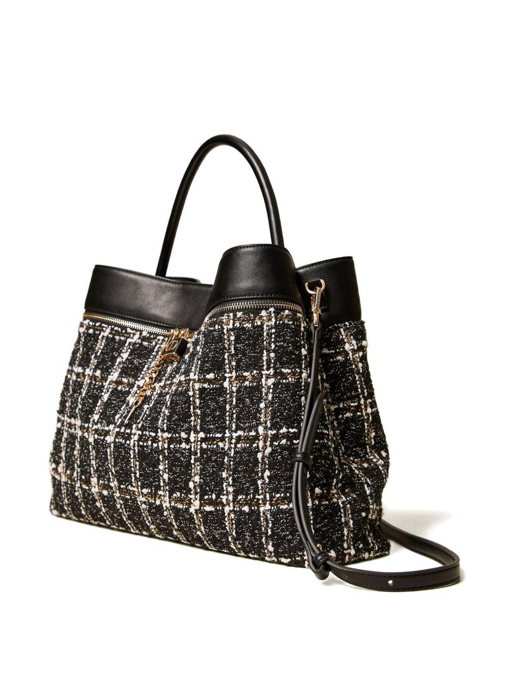 Borsa Tote Nera inTweed a Quadri con Tracolla Rimovibile 252TD8270 04253 TWINSET 