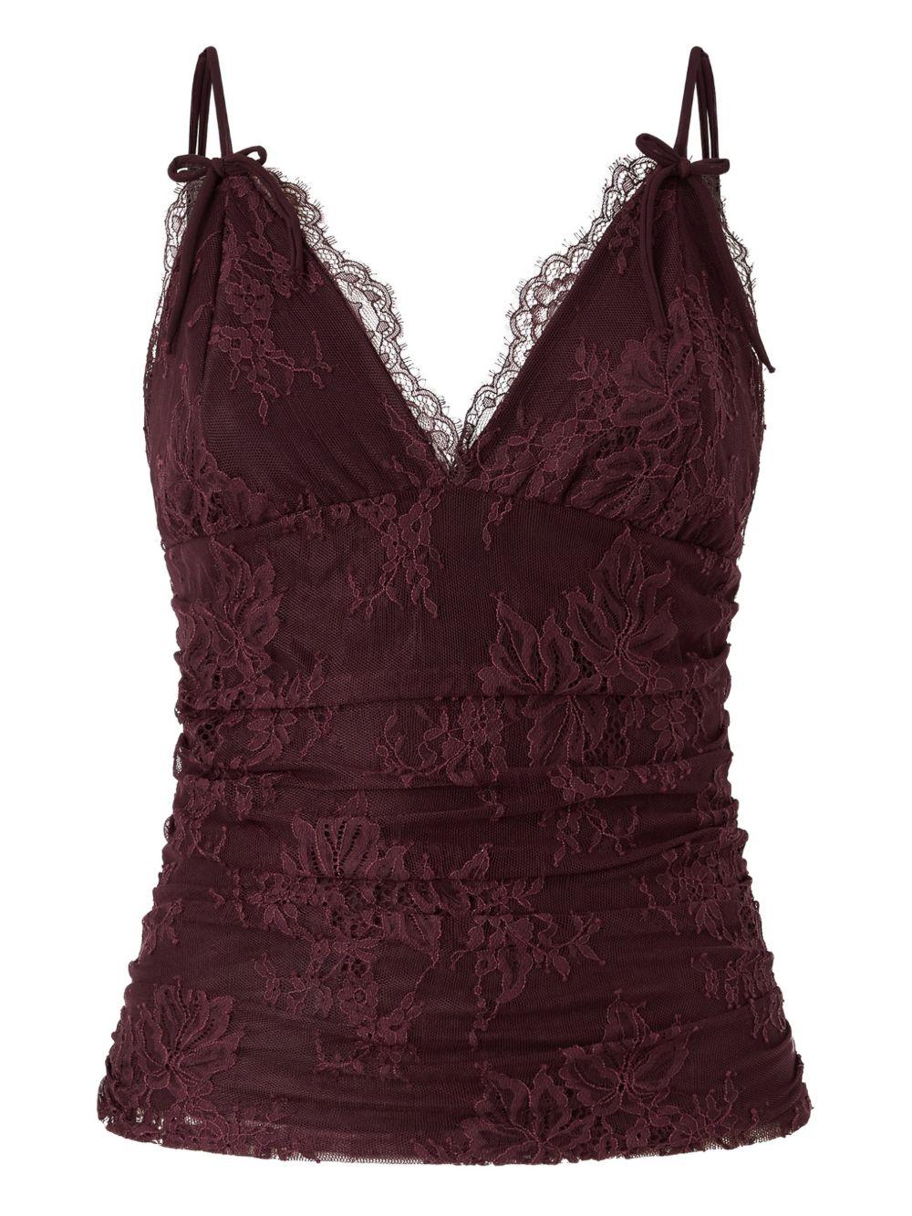 Canotta in pizzo color borgogna con spalline sottili 106726A378 R57 PINKO 