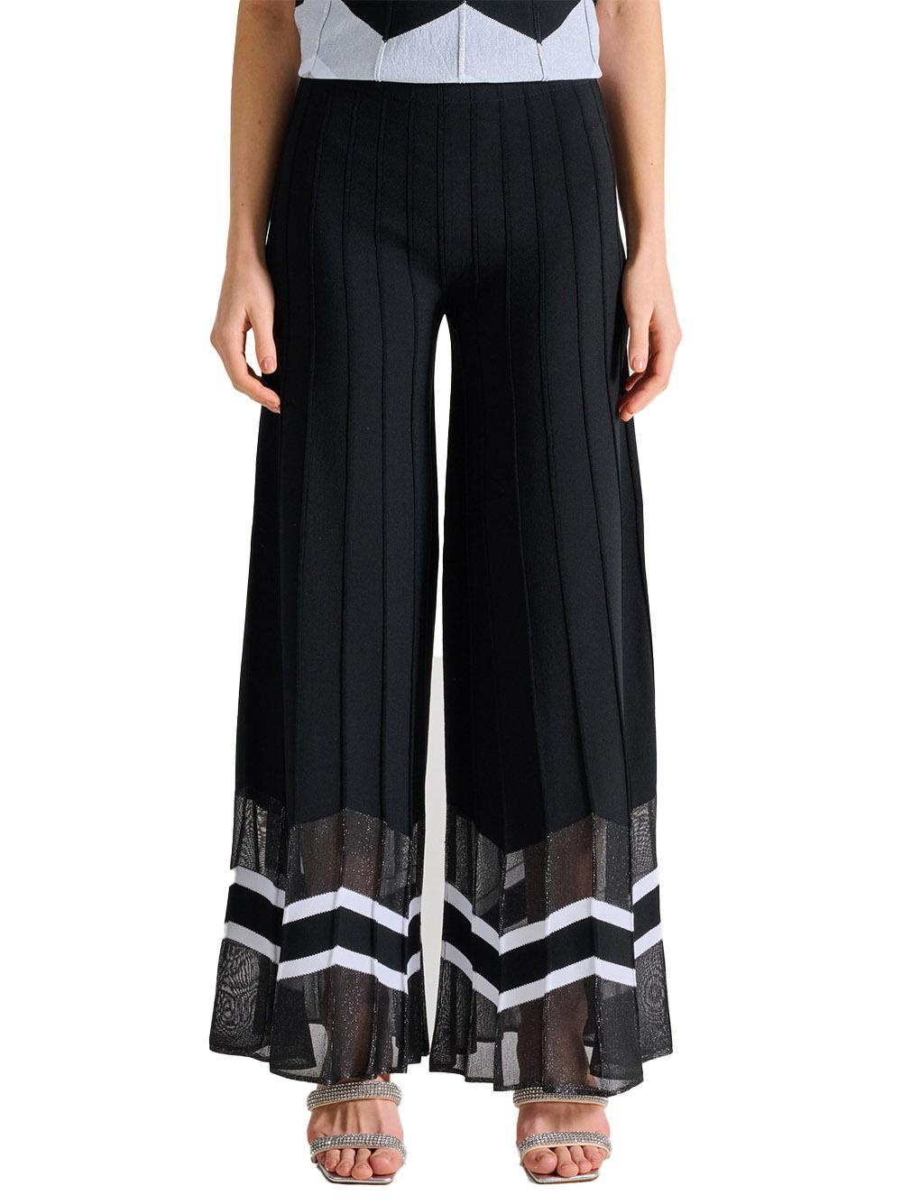 Pantalone nero a gamba ampia orlo chevron