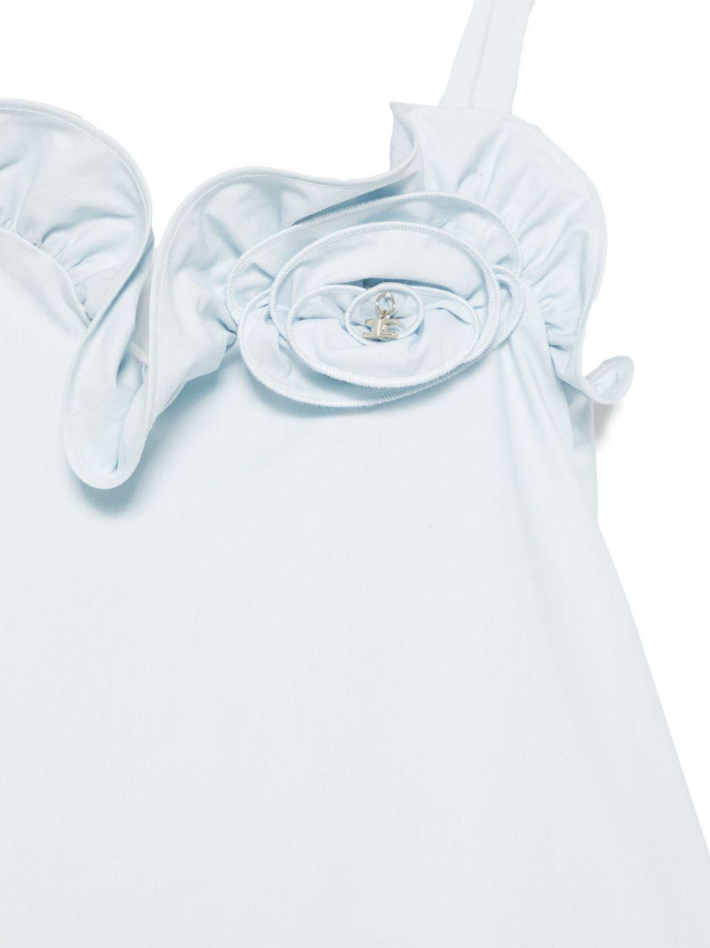 Abito azzurro con ruches e applicazione fiore EFAB6030CA235 9008 ELISABETTA FRANCHI KIDS 