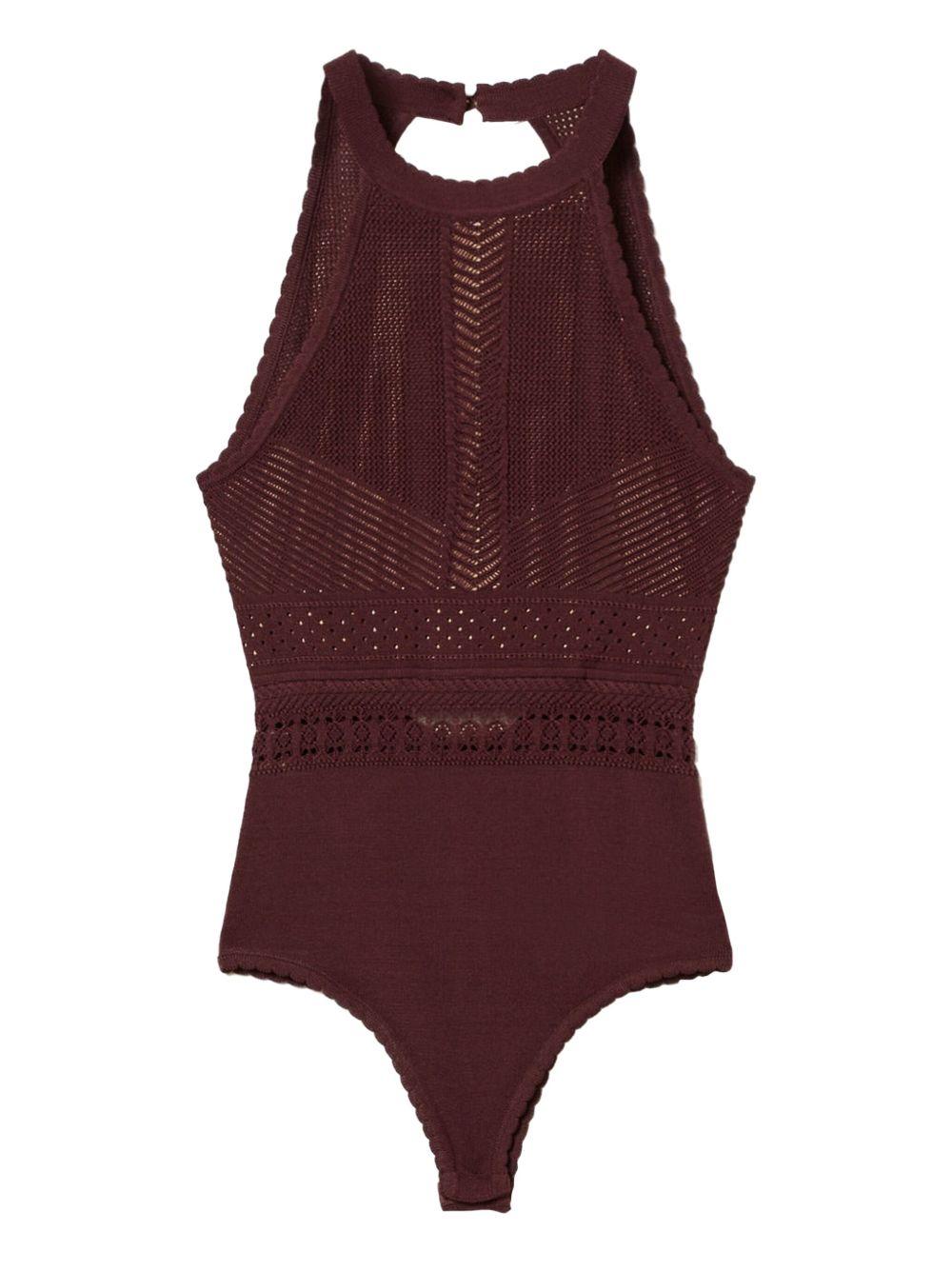 Body cioccolato in maglia traforata
