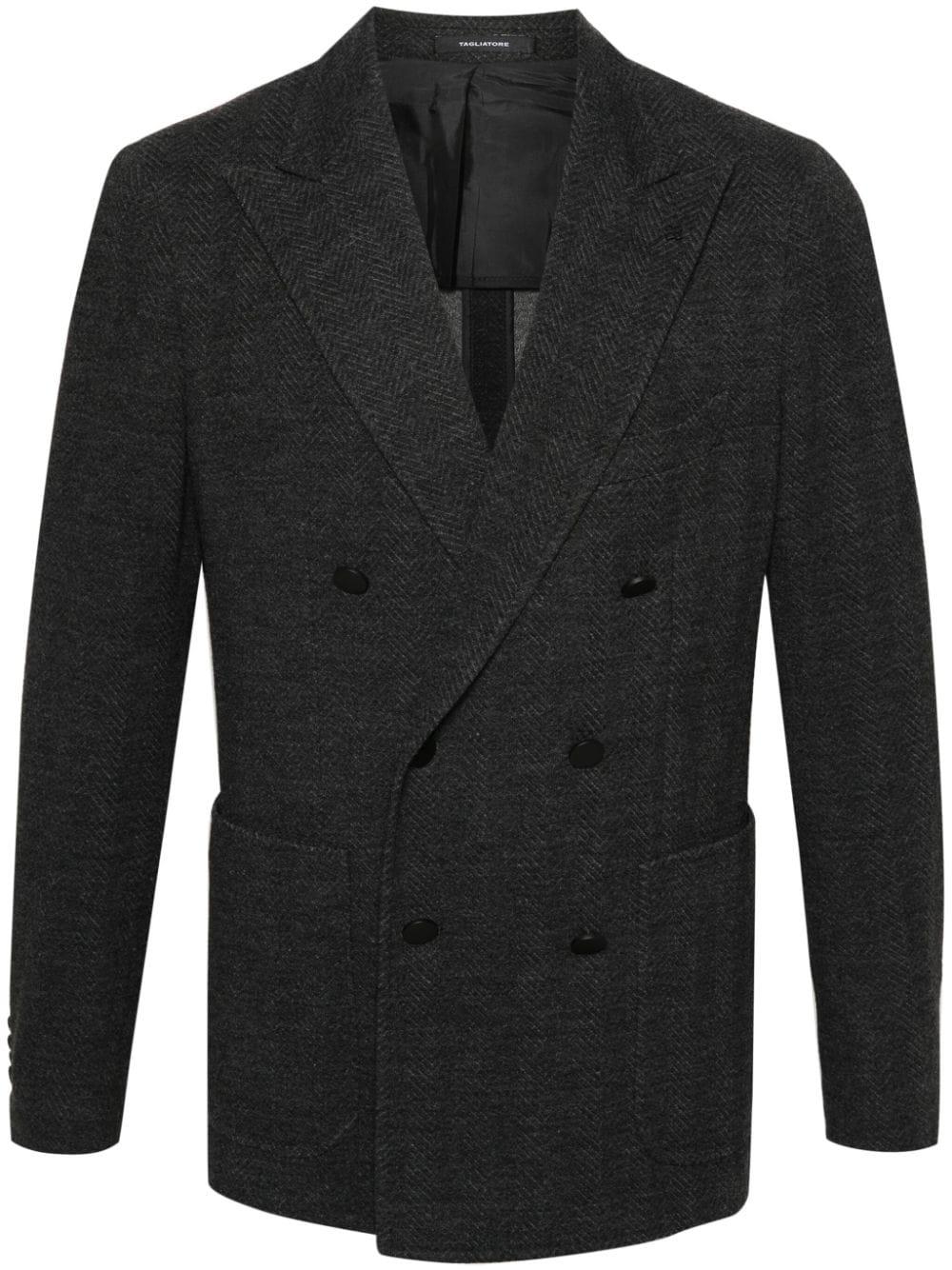 Blazer doppiopetto grigio finitura in rilievo a spina di pesce