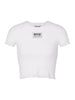 T-shirt crop a costine etichetta logo bianca