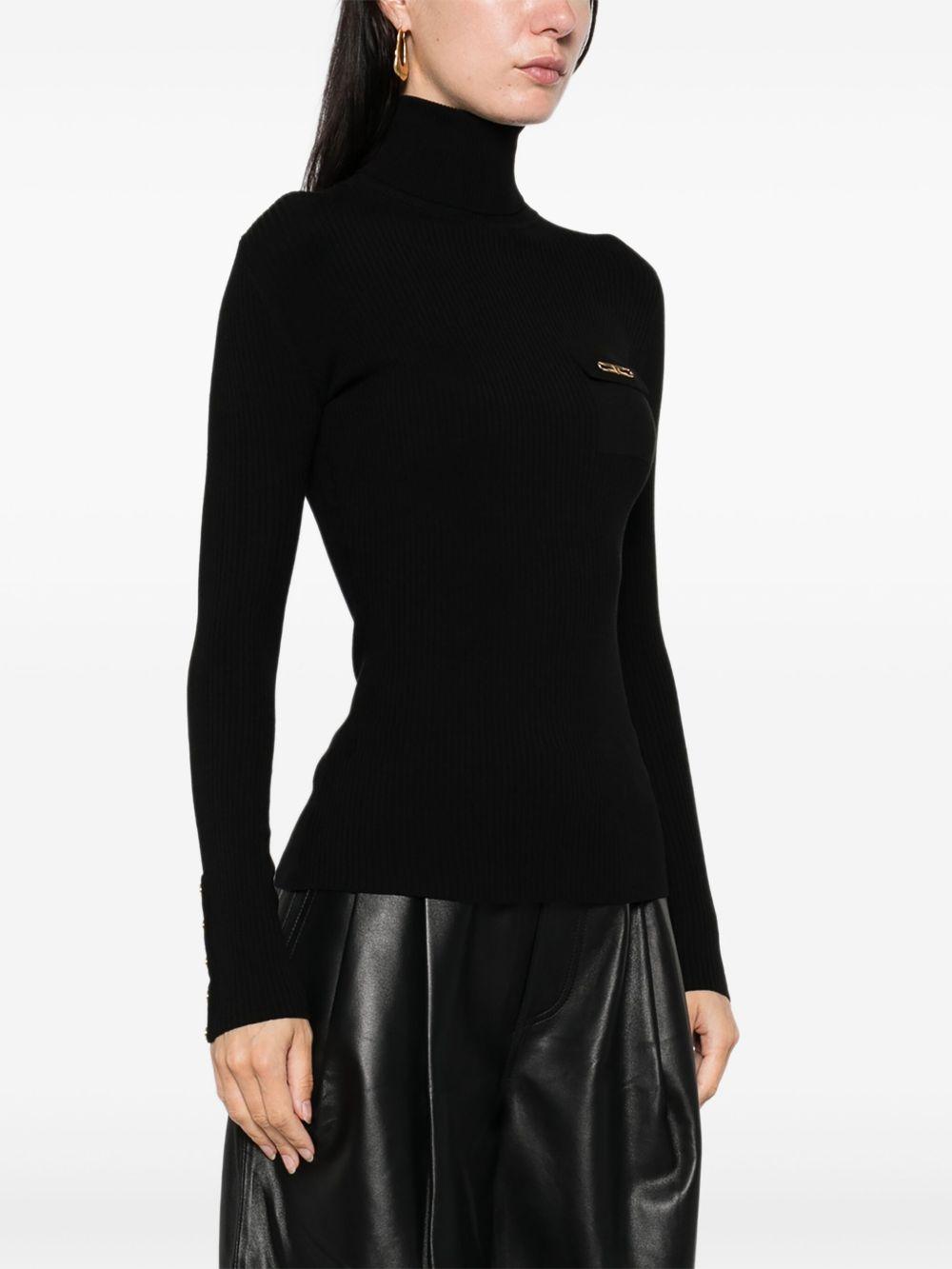 Maglione Nero a Collo Alto con Decorazione Oro MK11B56E2 110 ELISABETTA FRANCHI 