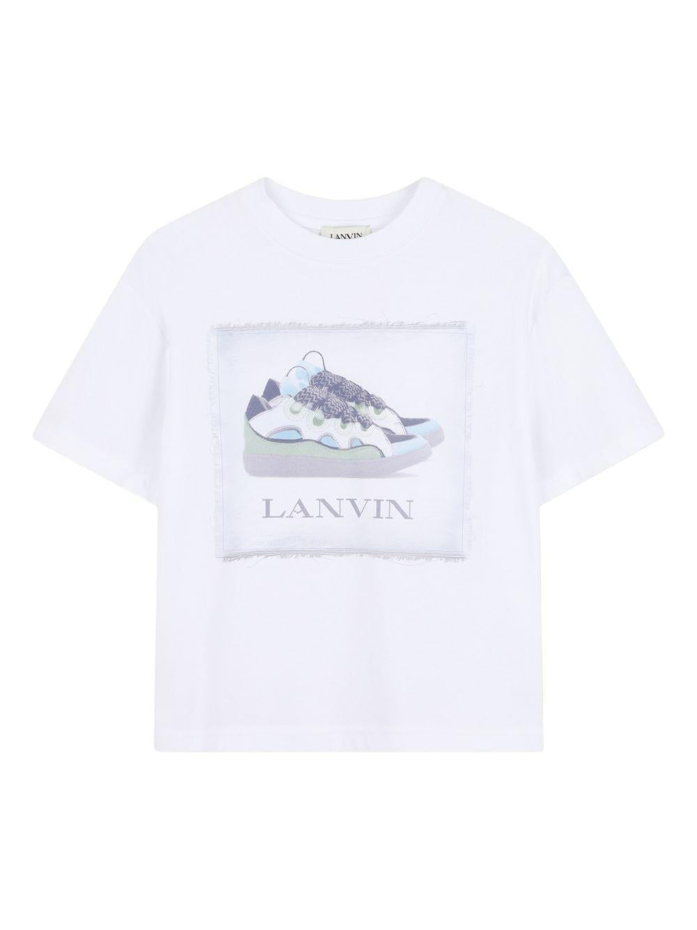 T-shirt in cotone con stampa sneakers N30359 10P LANVIN KIDS 