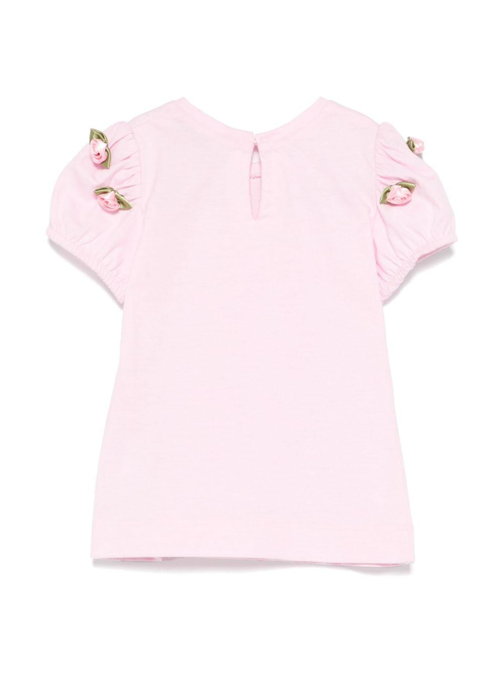 T-shirt rosa mini roselline spalla