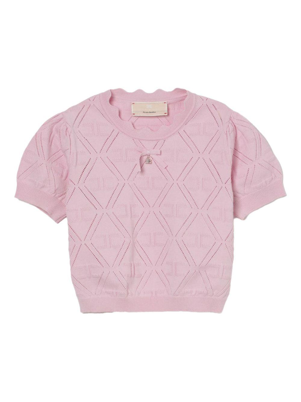 T-shirt in maglia rosa con logo all-over