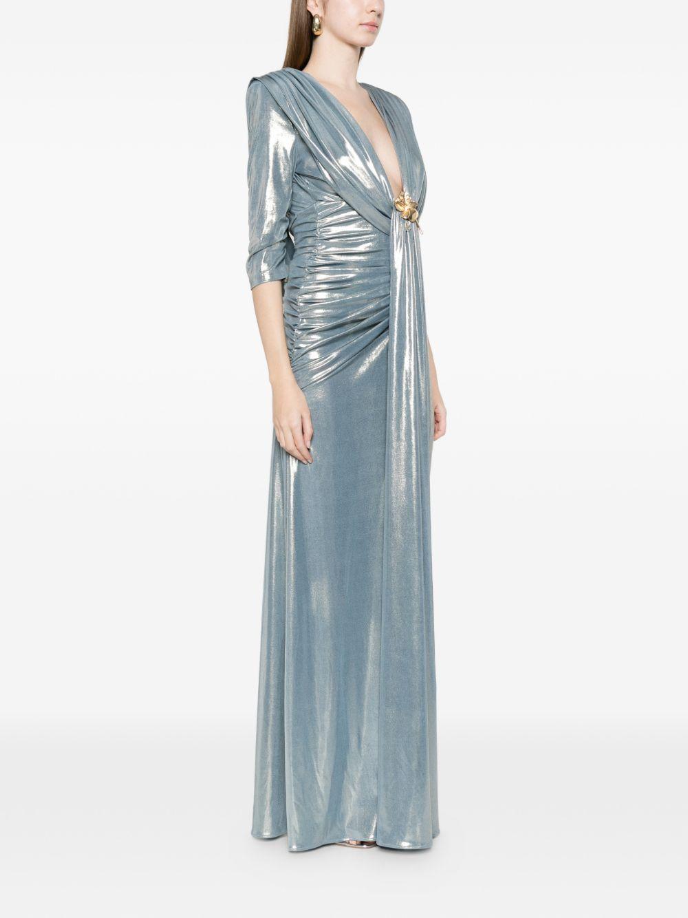 Abito lungo con applicazioni metalliche scollo a V WS00911 ARGENTO BABYLON COLLECTION 