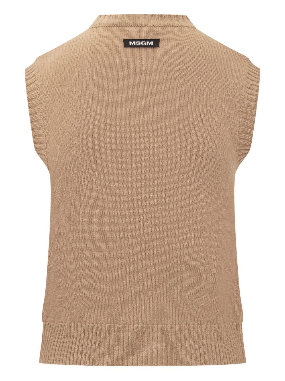 Top smanicato cammello in lana merino con motivo a rombi 3941MDT191257781 24 MSGM 