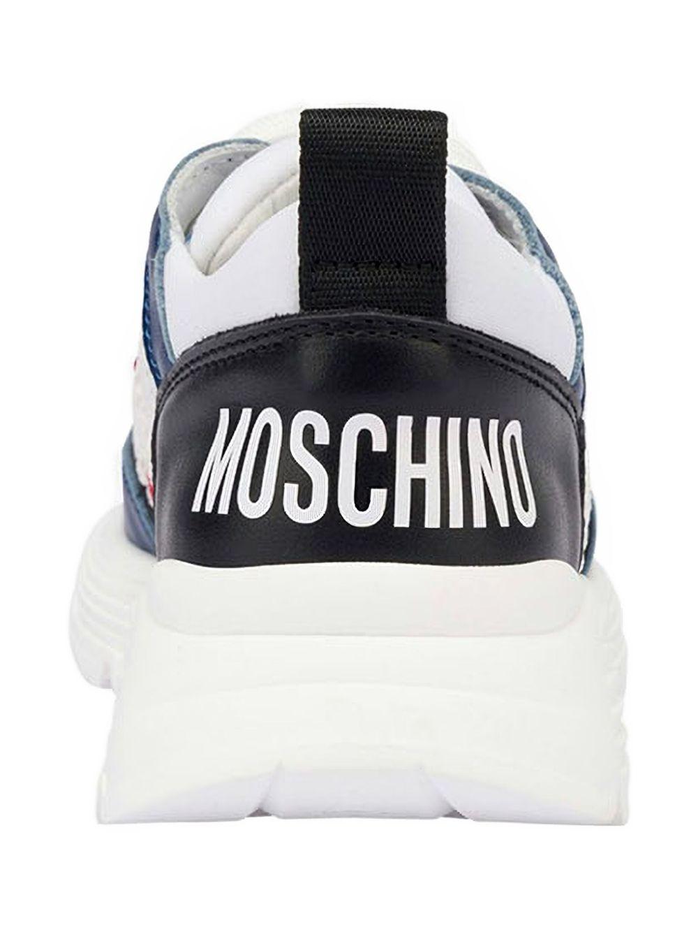 Sneakers in rete e pelle di vitello con logo 80450 01 MOSCHINO KIDS 