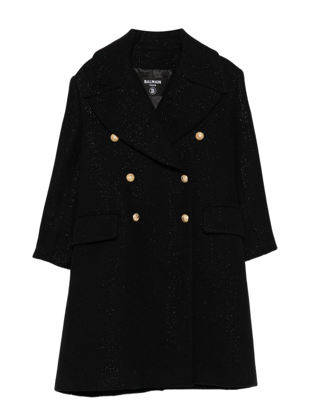 Cappotto Nero Doppiopetto con Glitter BX2B80Q0088 930OR BALMAIN KIDS 