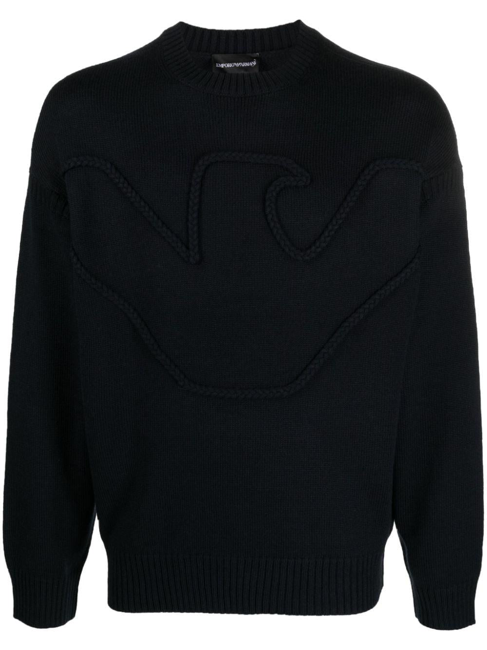 Maglione blu con logo in rilievo intrecciato