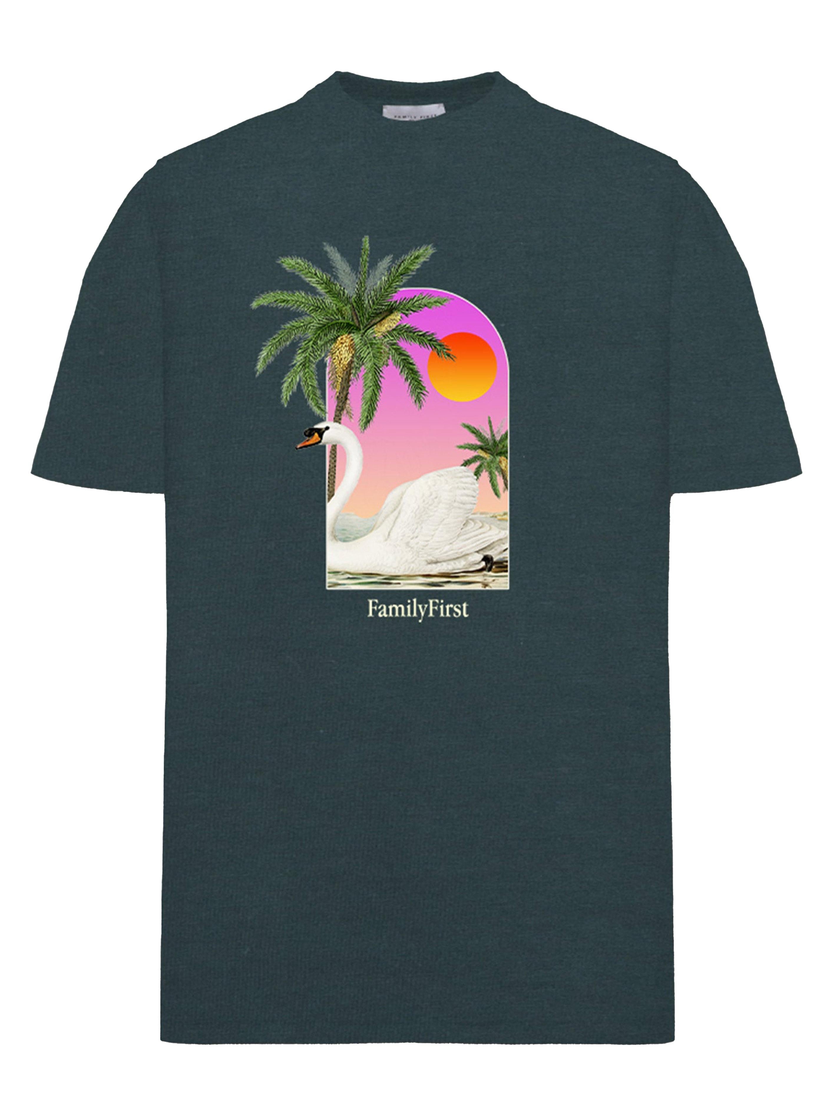 T-shirt verde stampa cigno TS2407 GR FAMILY FIRST MILANO 