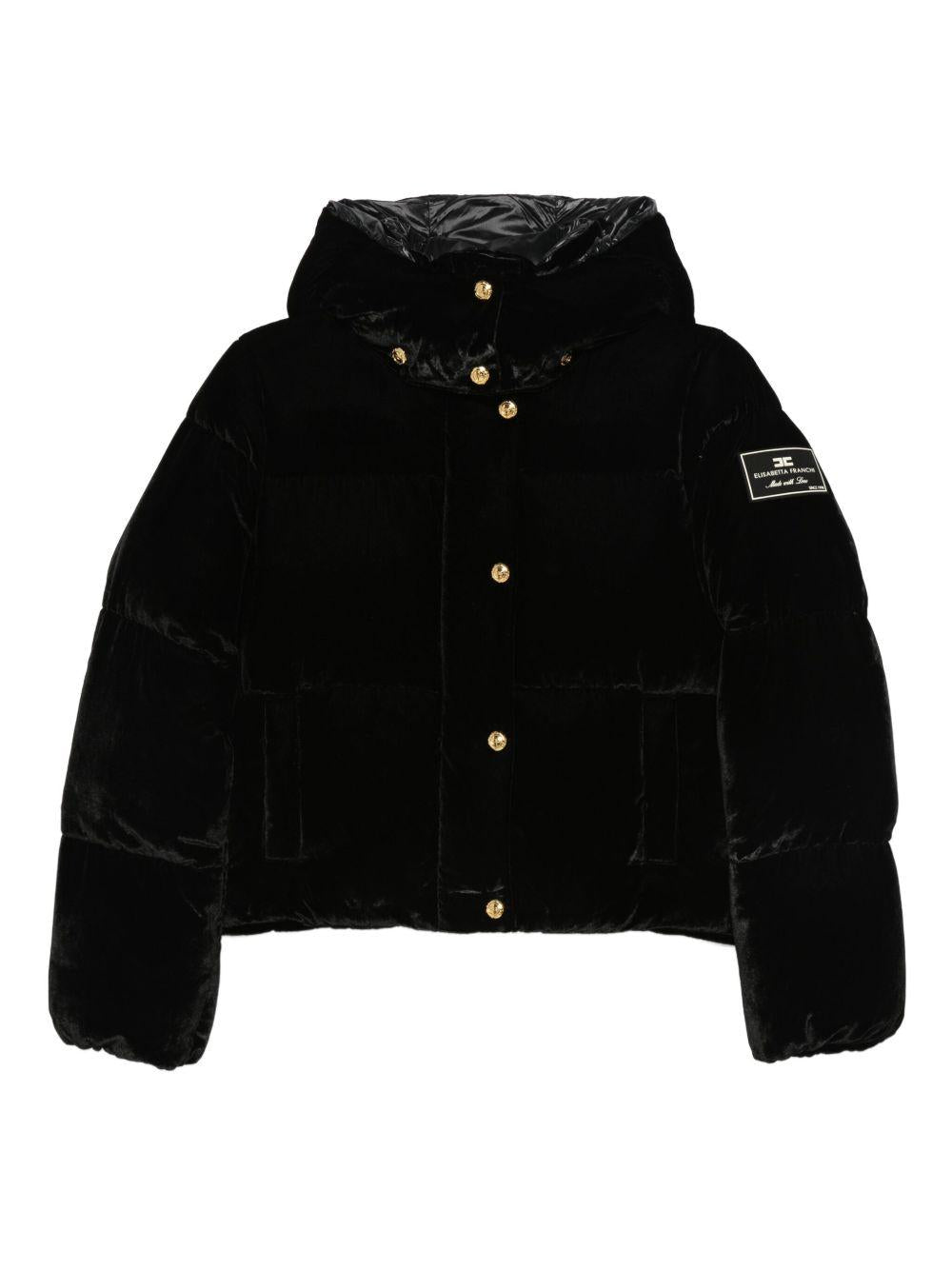 Piumino Nero Trapuntato con Cappuccio PI82D56E2 110 ELISABETTA FRANCHI 