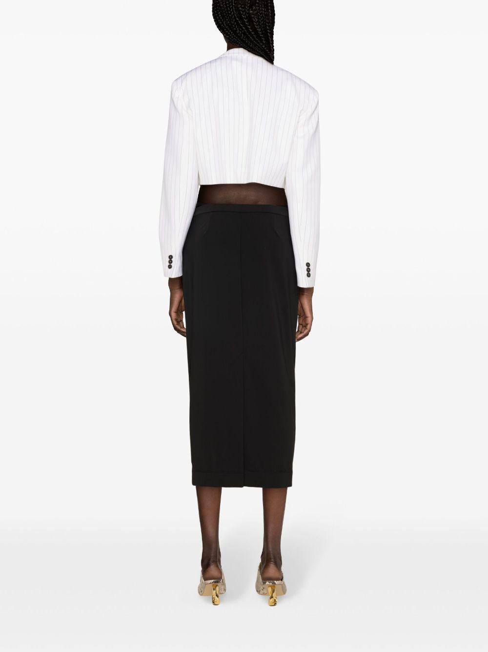 Blazer crop doppiopetto bianco gessato misto lana