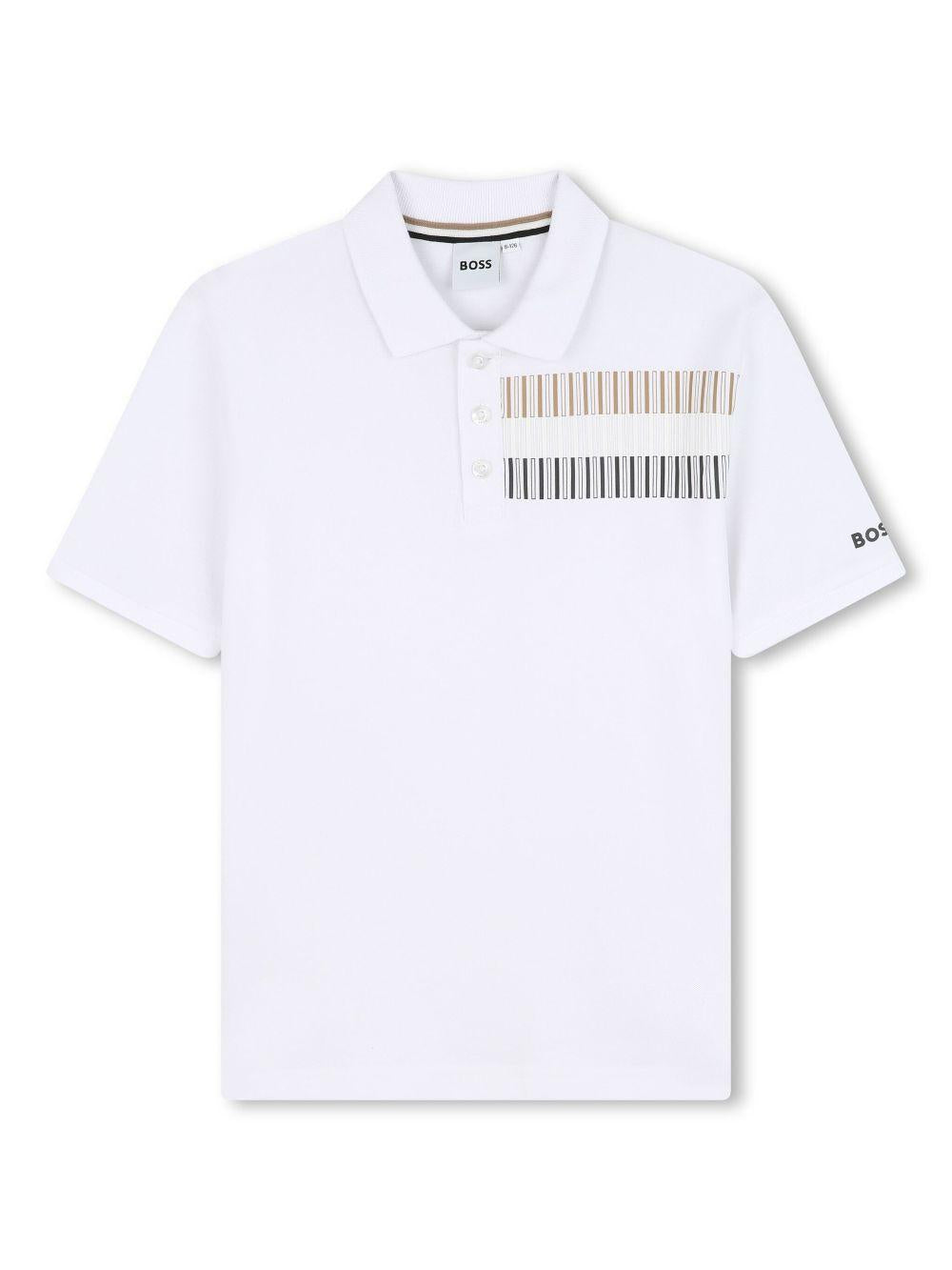 Polo bianco stampa fantasia petto