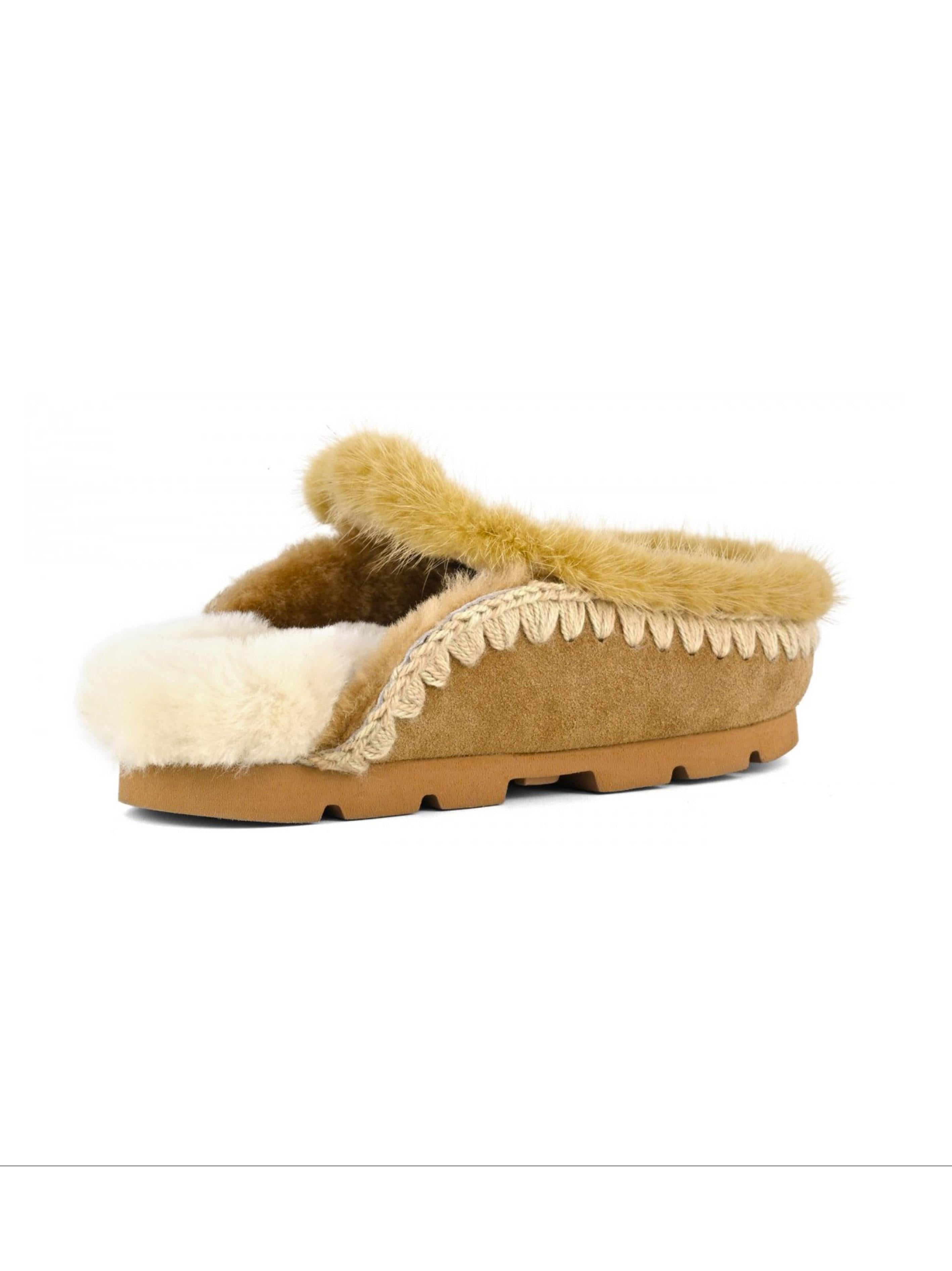 Pantofola winter bio in pelliccia cognac MUFW431004A COG MOU 