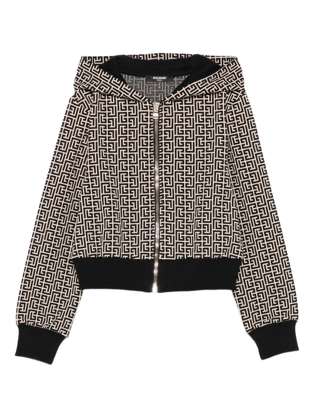 Felpa Beige e Nera a Zip con Cappuccio BX4A00Z2411 106NE BALMAIN KIDS 