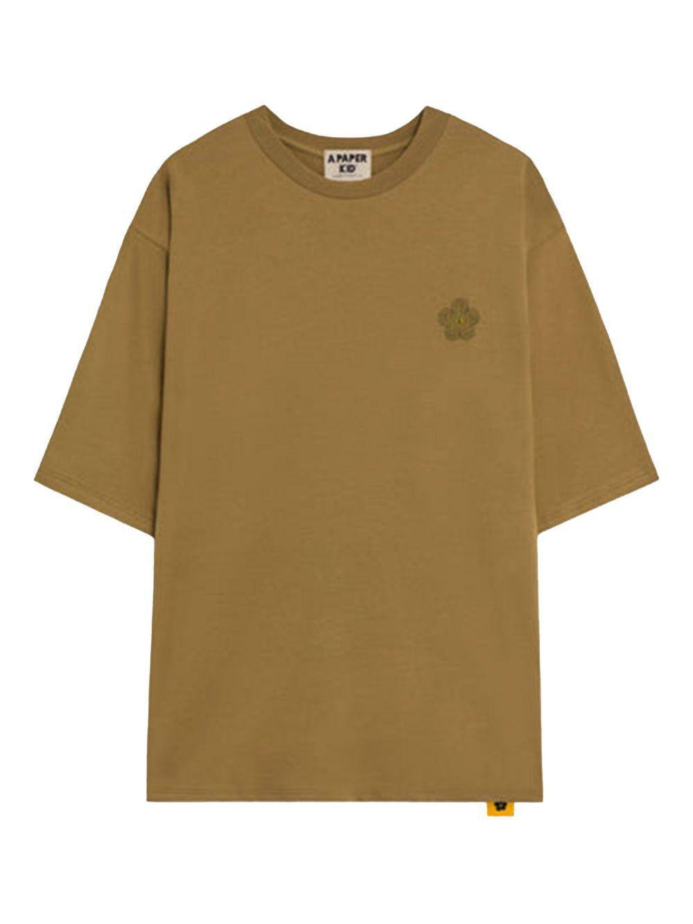 T-shirt verde cachi stampa logo flower F4PKUATH069 225 A PAPER KID 
