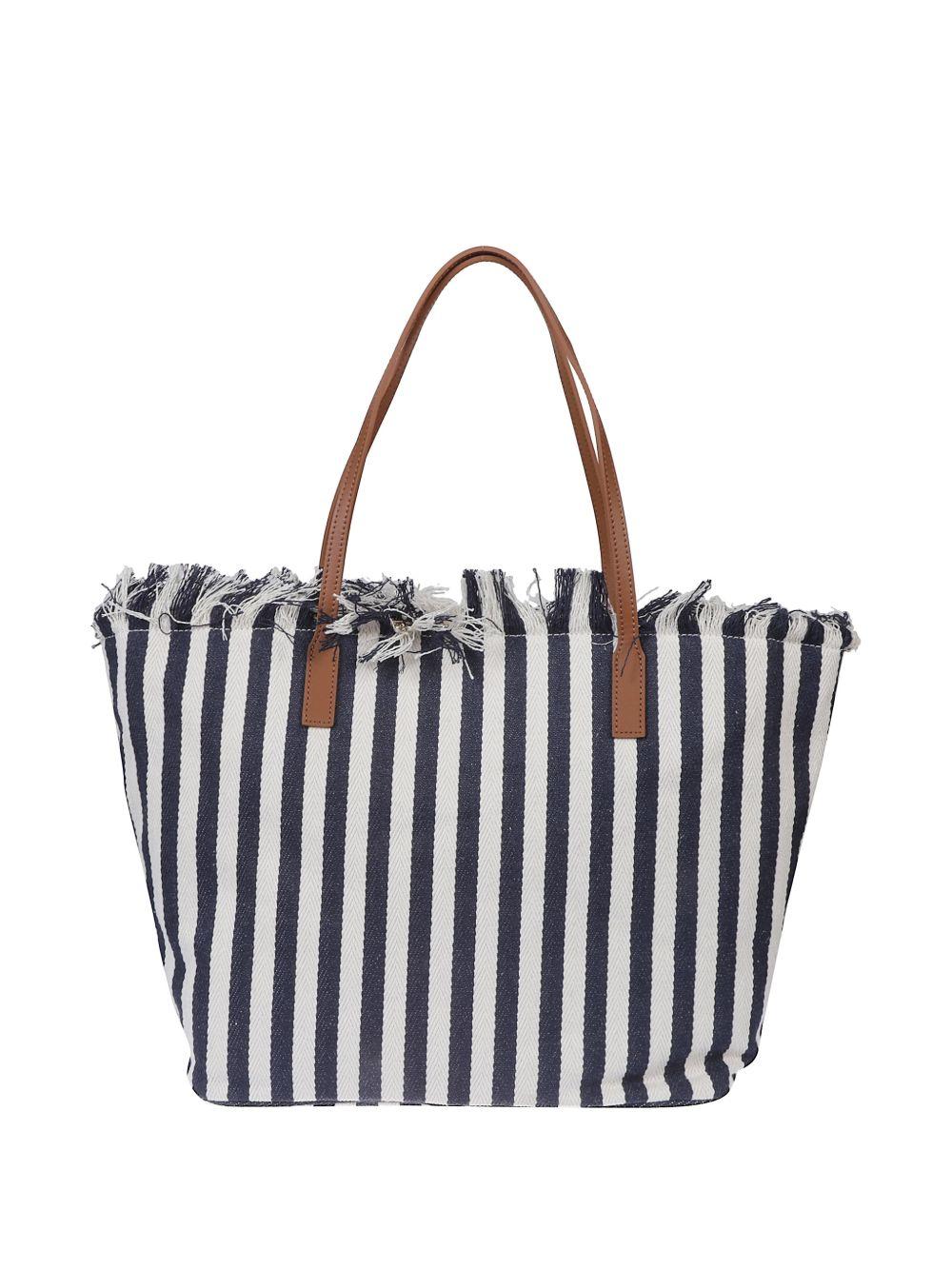 Borsa a spalla in cotone a righe con frange CBF0001 01768L MC2 SAINT BARTH 