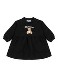 Black dress with bear detail, gathered waist and long sleeves