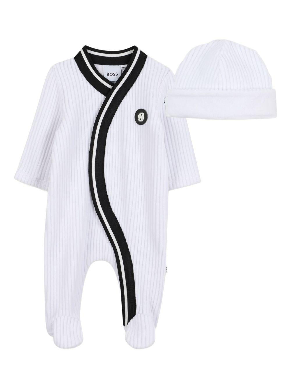 Pigiama Bianco con Profili Neri e Logo J52531 10P BOSS KIDS 