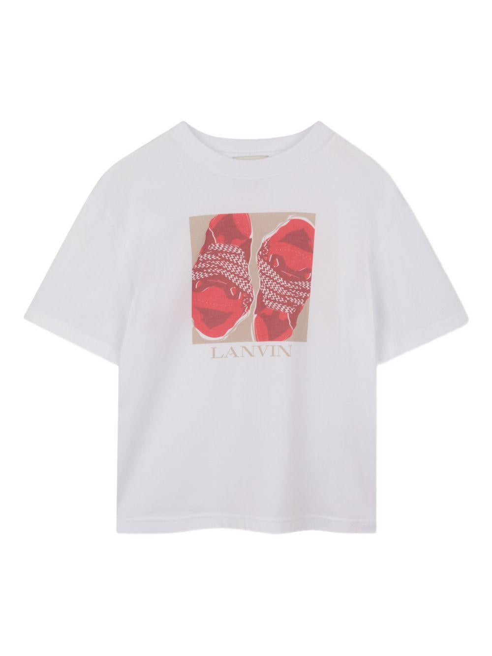 T-shirt in cotone con stampa sneakers N30363 10P LANVIN KIDS 