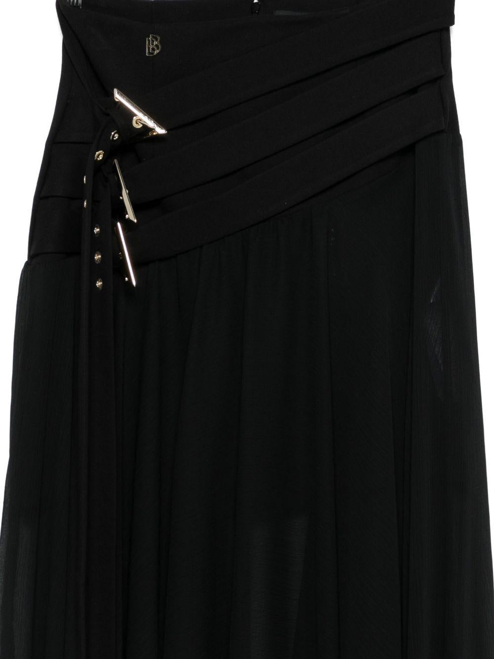 Gonna Lunga Plissettata con Fibbia Laterale S00602 NERO BABYLON COLLECTION 