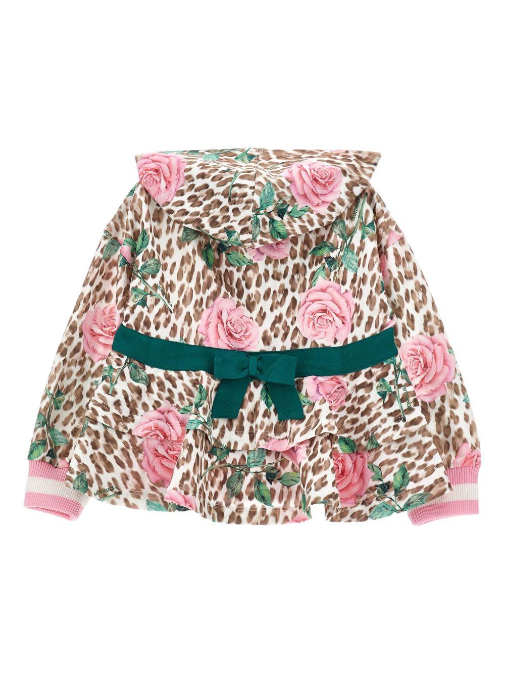 Felpa Beige con Fiori e Stampa Leopardata 19F8076014 0080 MONNALISA KIDS 
