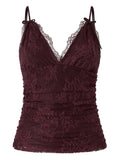 Canotta in pizzo color borgogna con spalline sottili