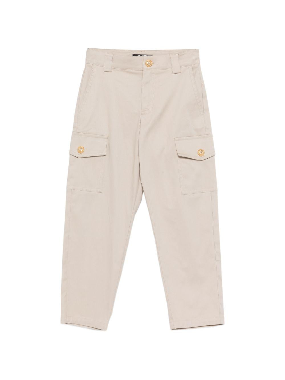 Pantaloni cargo beige con tasche a pattina BY6R00G0197 107 BALMAIN KIDS 
