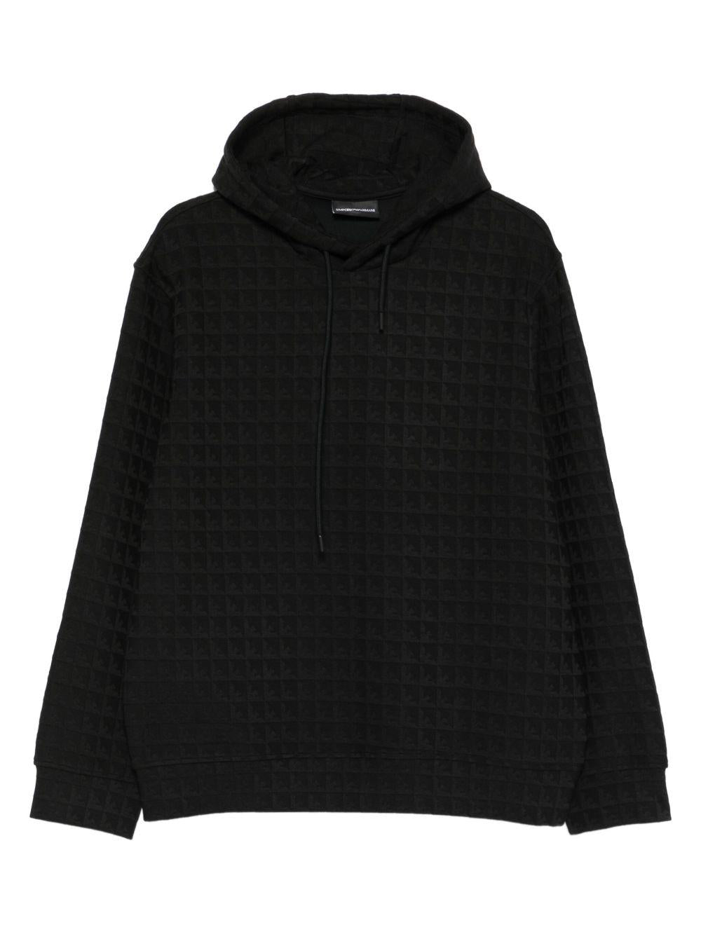 Felpa nera trapuntata con cappuccio e corda di tiratura EM003424AF13700 FC230 EMPORIO ARMANI 