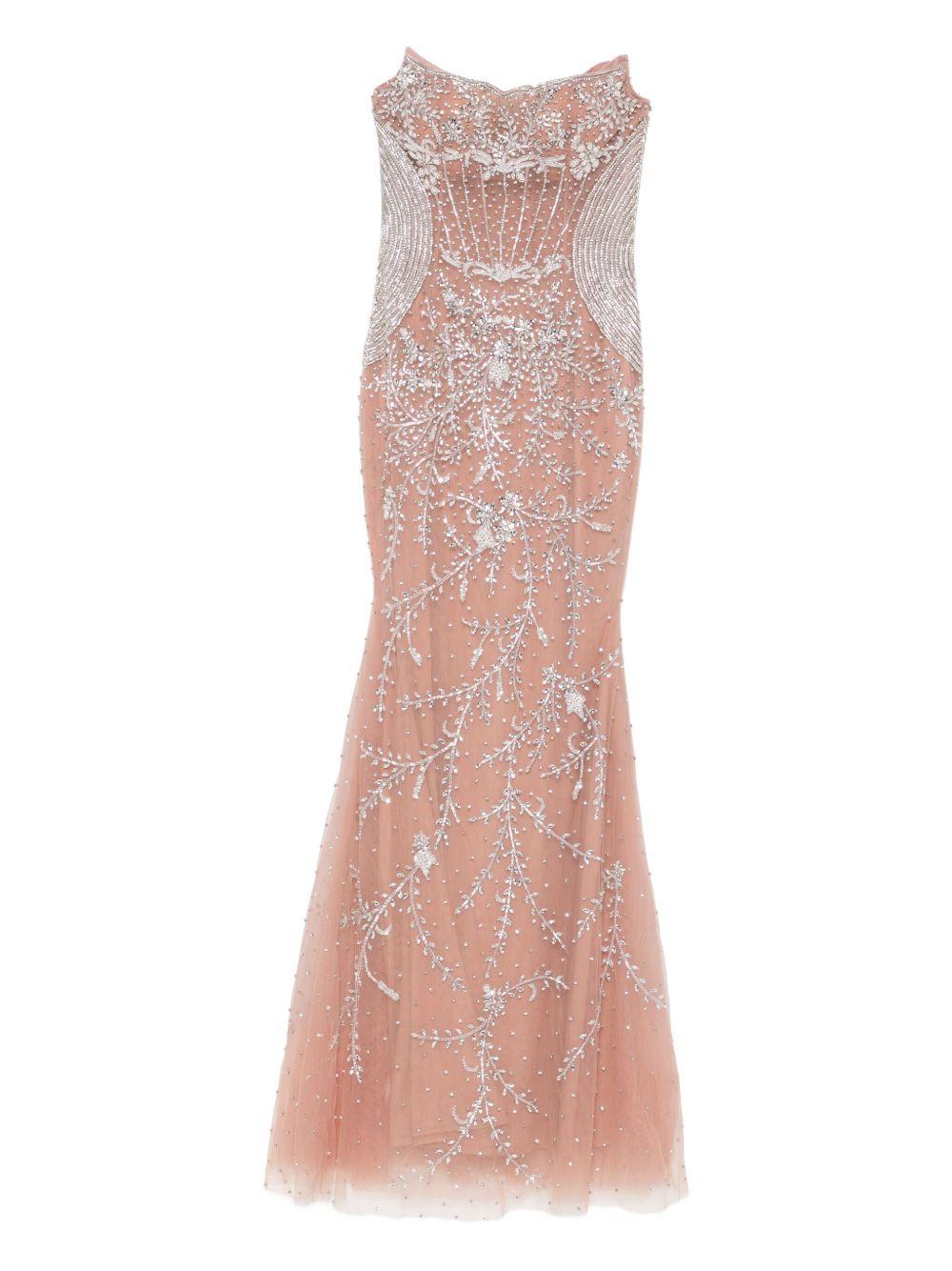 Abito Rosa Chiaro Senza Spalline con Cristalli e Corsetto Aderente HF110348 SAS HOLLAND & HOLLAND 